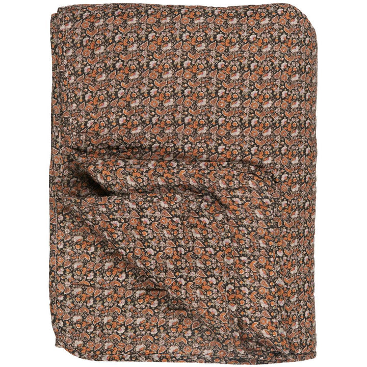Plaid coton IB Laursen – fond charbon & motifs bruns – Automne cocooning