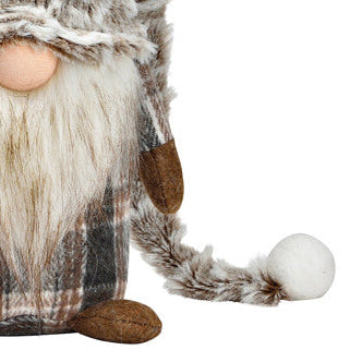 Gnome décoratif beige – Textile écossais – Grand format (13×55×12 cm)