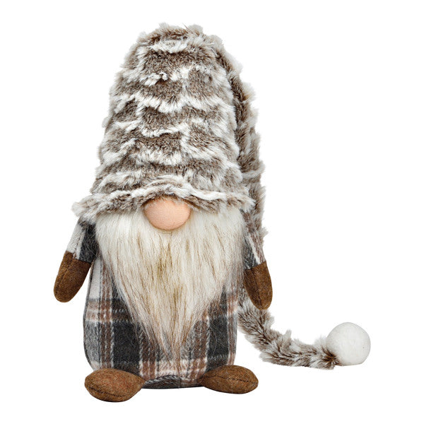 Gnome décoratif beige – Textile écossais – Grand format (13×55×12 cm)