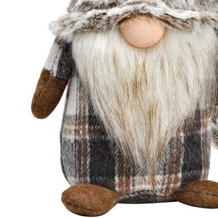 Gnome décoratif beige – Textile écossais – Grand format (13×55×12 cm)