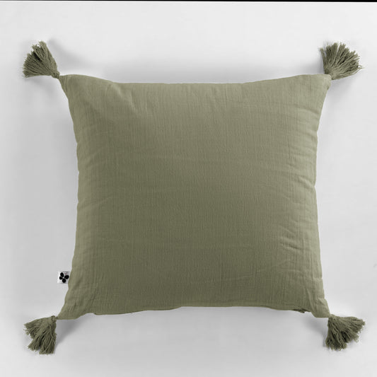 Coussin déhoussable - L'Effet Papillon - Gaze de coton, pompons.2 coloris