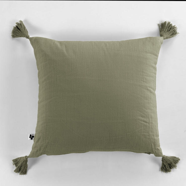 Coussin déhoussable - L'Effet Papillon - Gaze de coton, pompons.2 coloris