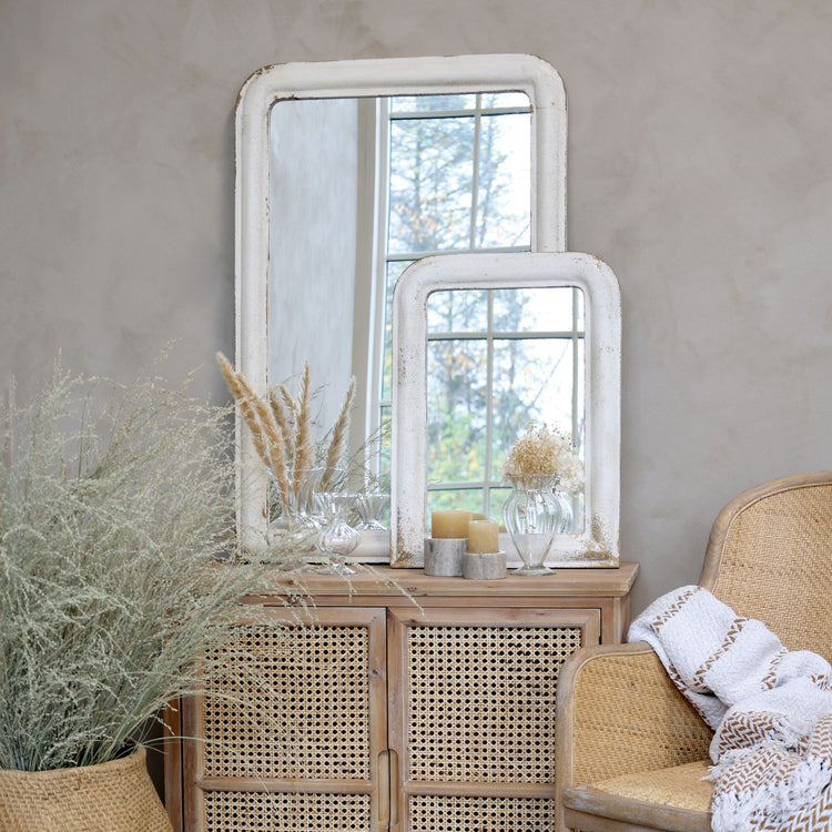 Grand miroir blanc vieilli -Chic Antique-