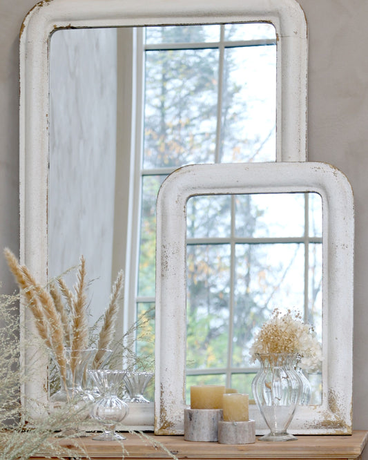 Grand miroir blanc vieilli -Chic Antique-