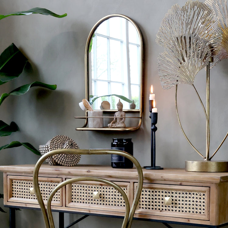 Miroir avec tablette -Chic Antique- Fer décor Laiton vieilli