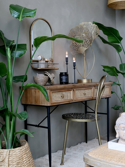 Miroir avec tablette -Chic Antique- Fer décor Laiton vieilli