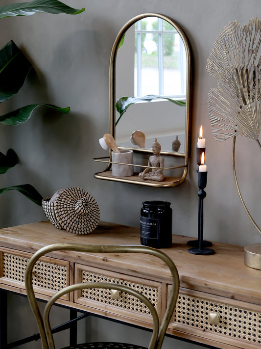 Miroir avec tablette -Chic Antique- Fer décor Laiton vieilli