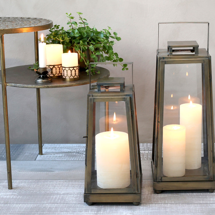 Photophores int/ext -Chic Antique- Décor laiton, 2 dimensions.