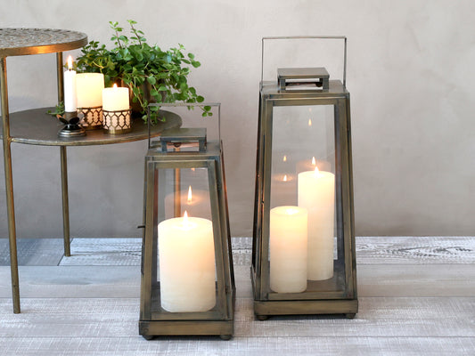Photophores int/ext -Chic Antique- Décor laiton, 2 dimensions.