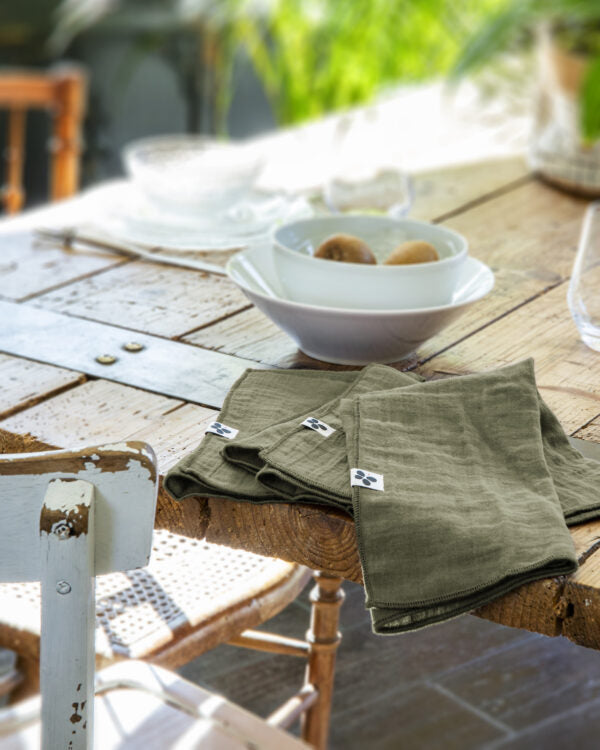 Les 3 serviettes de tables - L'Effet Papillon - Gaze de Coton 5 couleurs