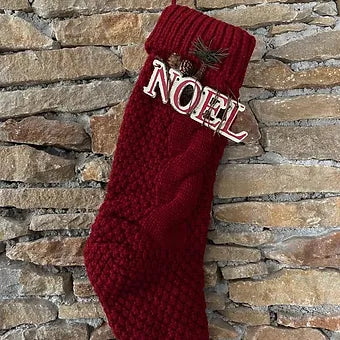 Chaussette de Noël, gros tricot, déco bois.