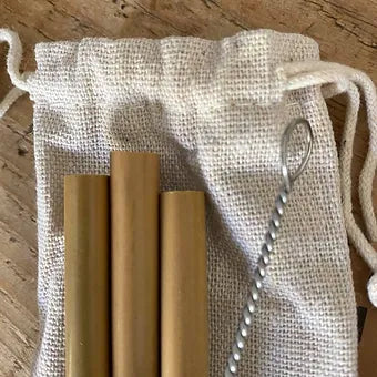 Pailles Bambou , étui et goupillon.