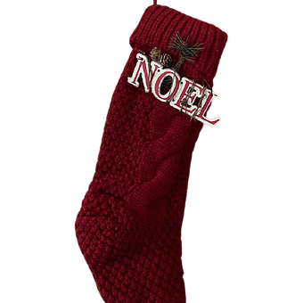 Chaussette de Noël, gros tricot, déco bois.