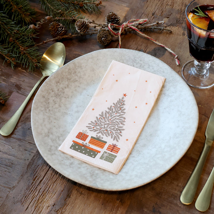 Serviettes en papier motif sapin de Noël – lot de 16 pcs crème