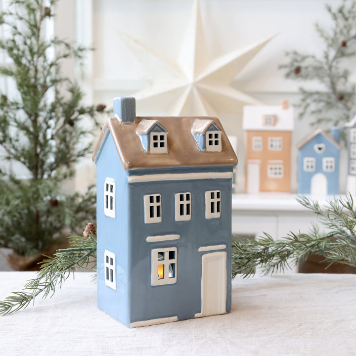 Photophore Chamonix en grès bleu – H25 cm | Chic Antique