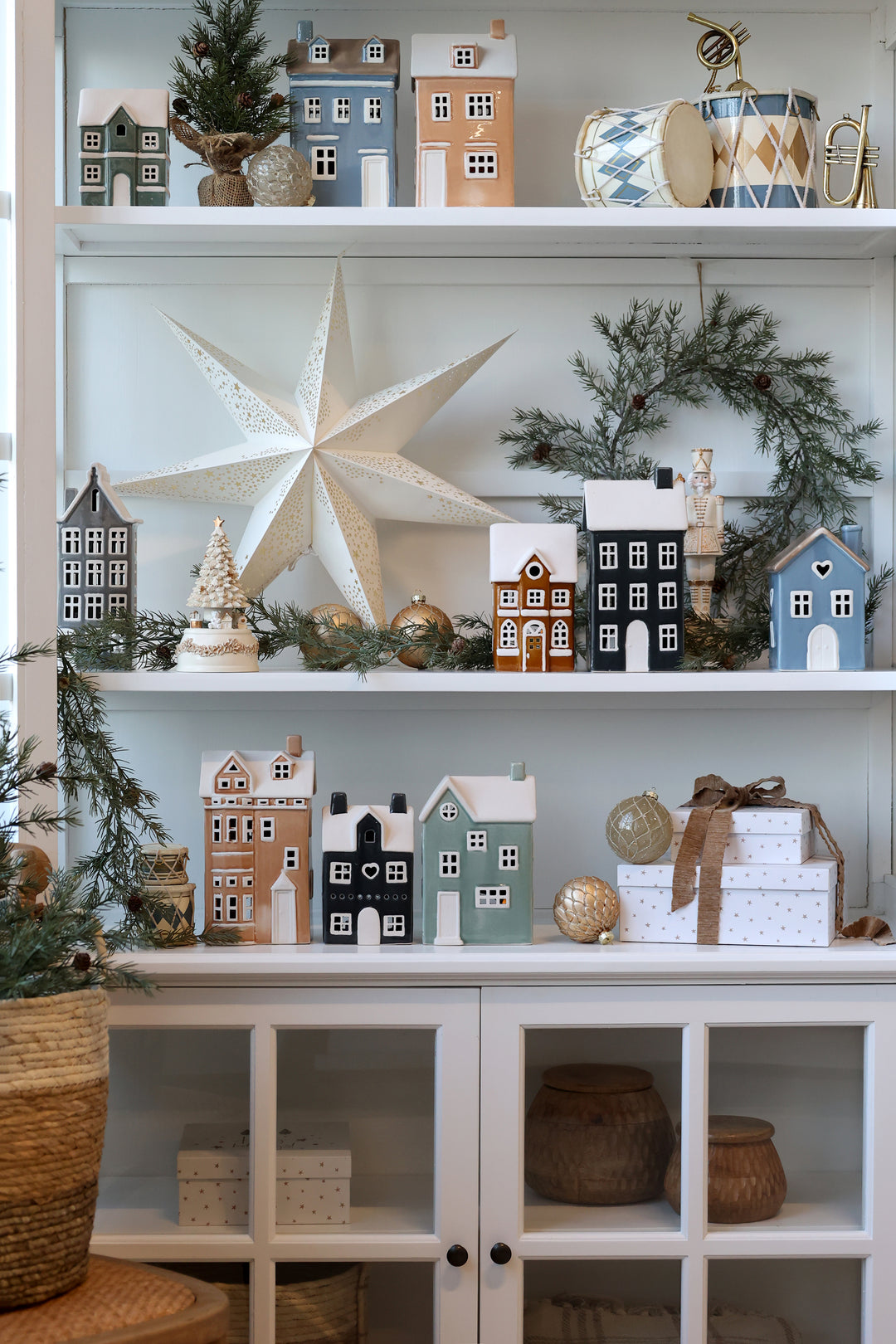 Photophore Chamonix en grès bleu – H25 cm | Chic Antique