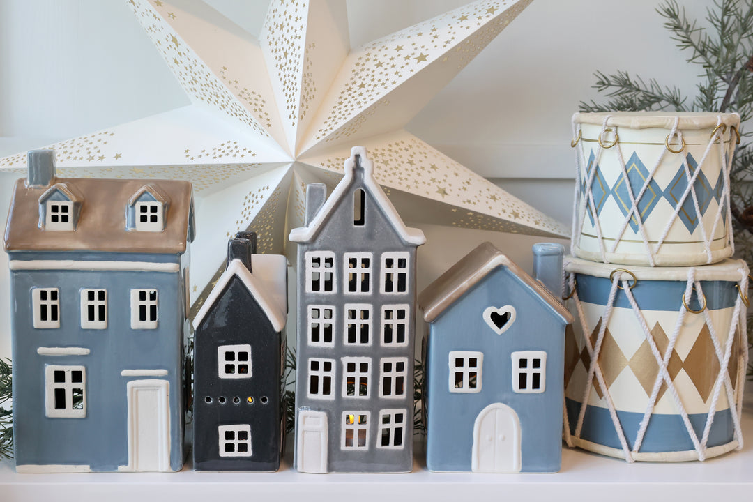 Photophore Chamonix en grès bleu – H25 cm | Chic Antique