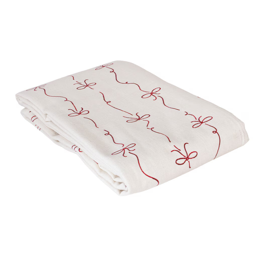 Nappe ou Chemin de table Bow Blanc / Rouge – 100% Coton Bio
