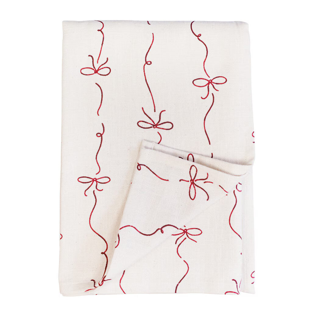 Nappe ou Chemin de table Bow Blanc / Rouge – 100% Coton Bio