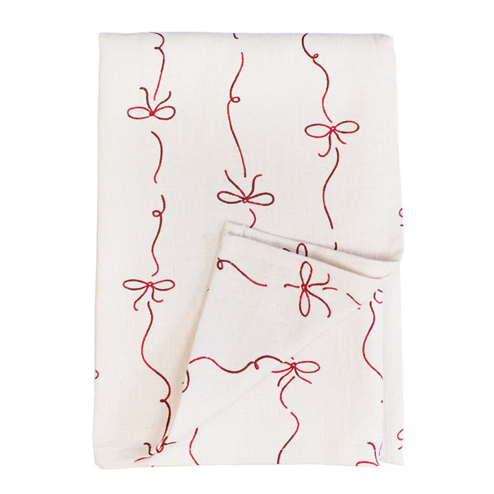 Nappe ou Chemin de table Bow Blanc / Rouge – 100% Coton Bio