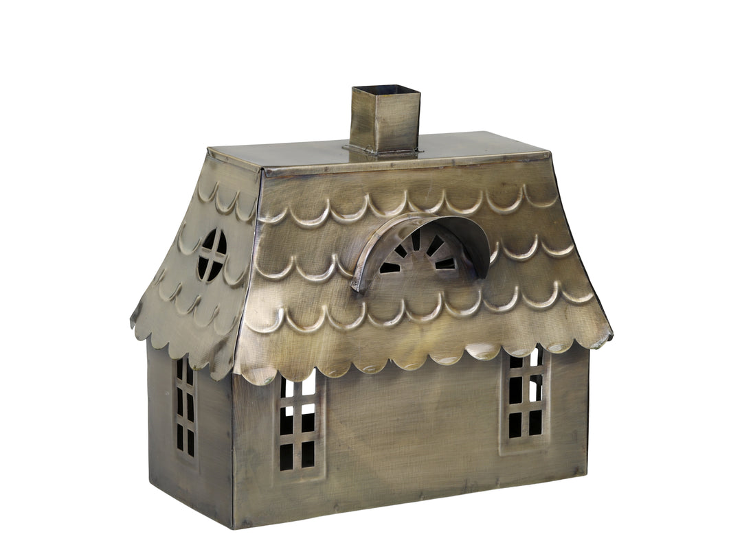 Photophore Maison en fer laiton antique – Grand modèle H22 × L23 × L14 cm