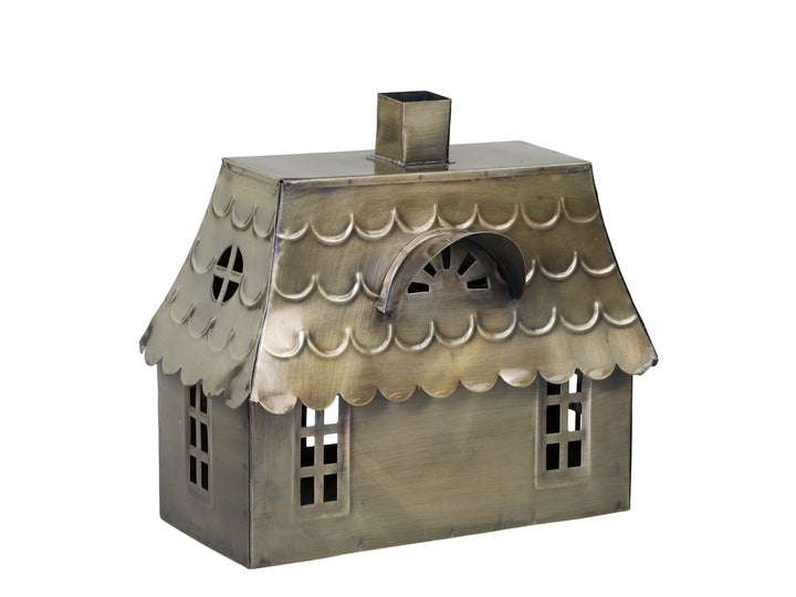 Photophore Maison en fer laiton antique – Grand modèle H22 × L23 × L14 cm