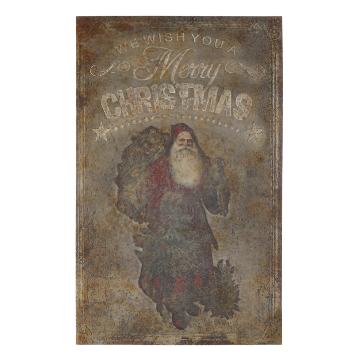 Grande plaque vintage Père Noël en fer – H100 x L64 cm –