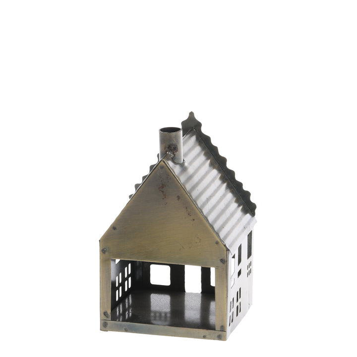 Maisons photophores chic antique en fer décor laiton – 2 dimensions – Déco chaleureuse automne & hiver