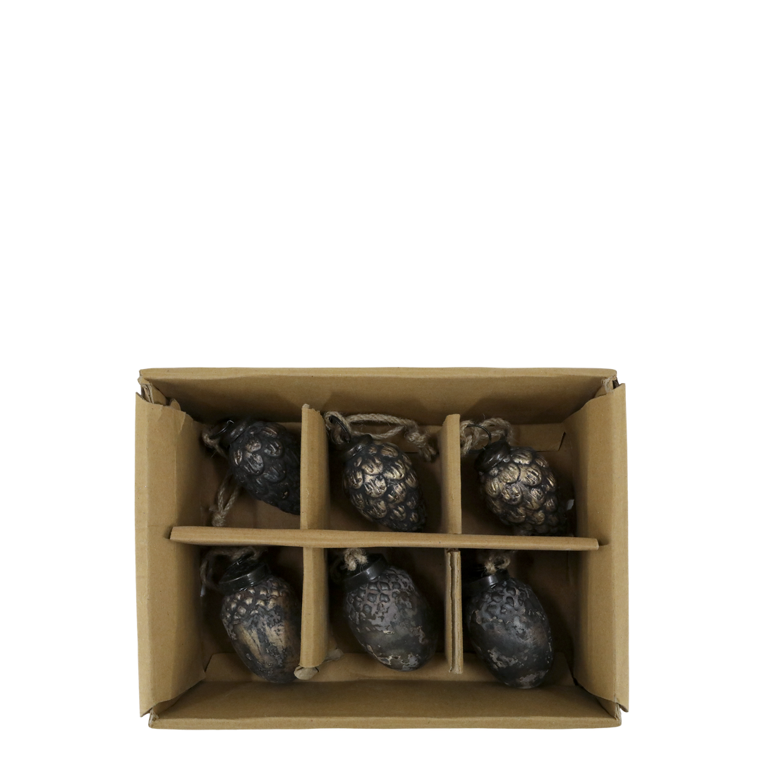 Set de 6 boules de Noël en forme de glands – Chic Antique – verre moka