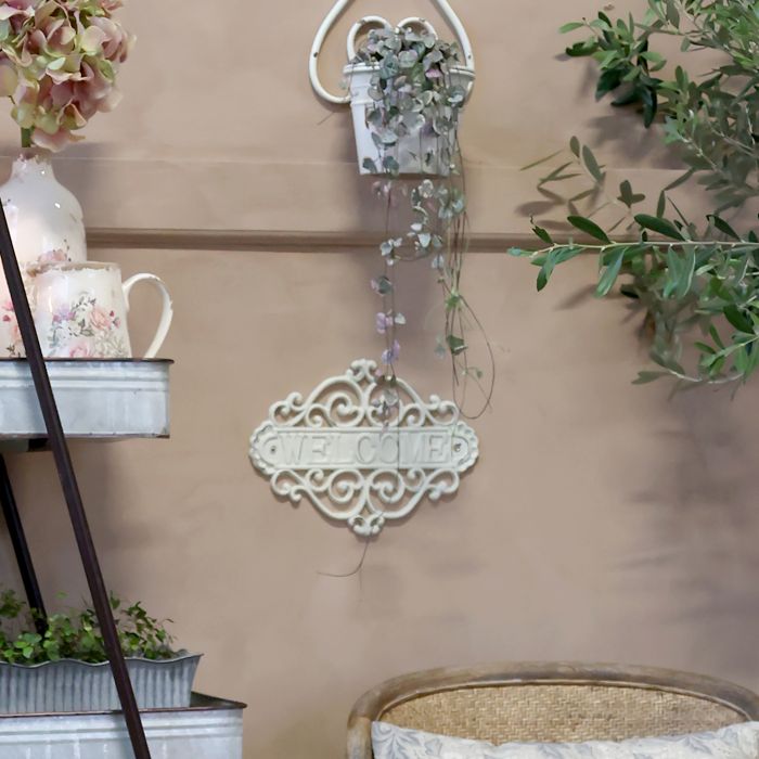 Signe fer blanchi "WELCOME" -Chic Antique 28/20/5 cm