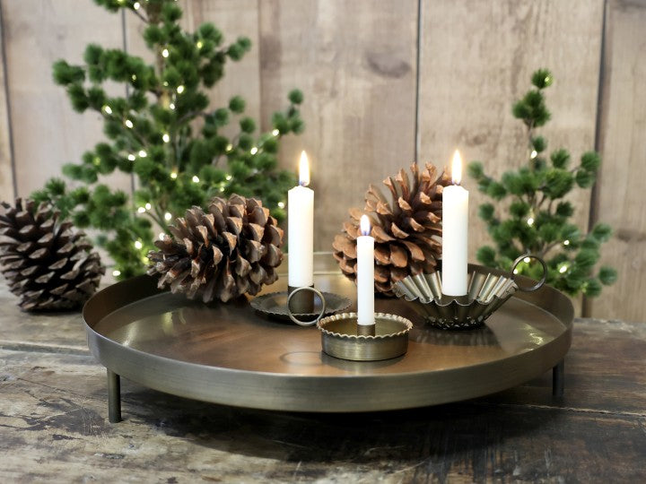 Plateau Chic Antique sur pieds – fer & laiton antique – Ø 38 cm