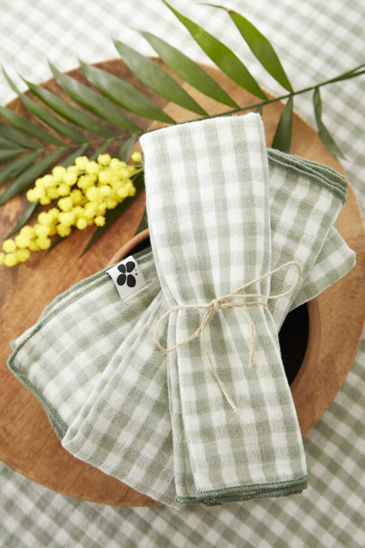 Nappe & Serviettes  - VICKIE Eucalyptus- L'Effet Papillon - Gaze de Coton