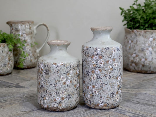 Vase bouteille, céramique fleurie Evry -Chic Antique-