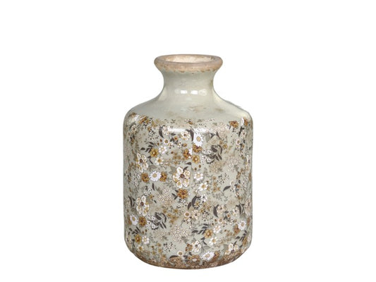 Vase bouteille, céramique fleurie Evry -Chic Antique-