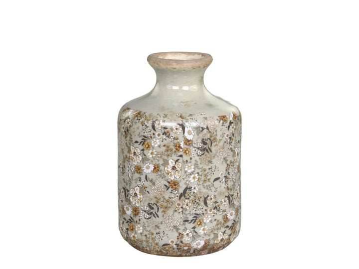 Vase bouteille, céramique fleurie Evry -Chic Antique-