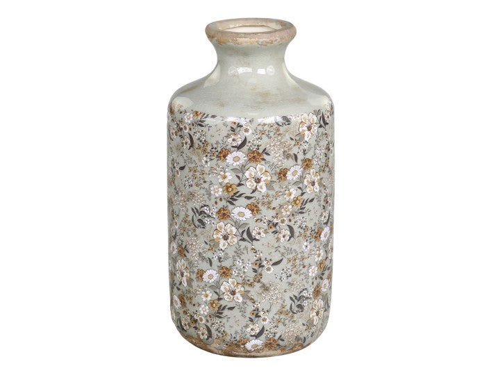 Vase bouteille, céramique fleurie Evry -Chic Antique-