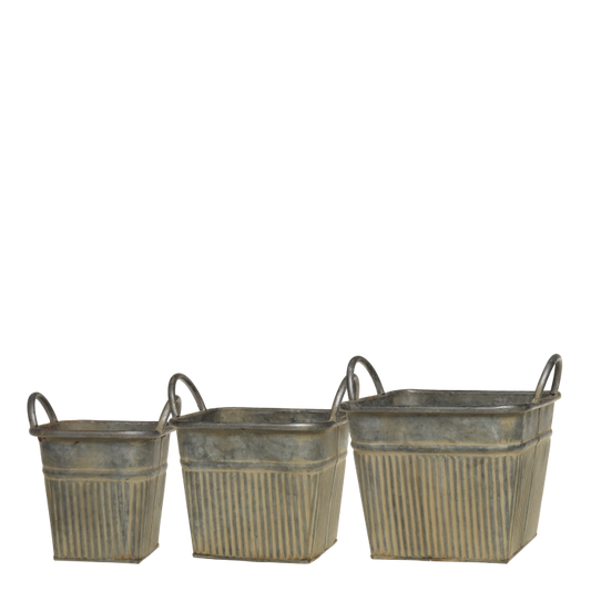 Ensemble de 3 cache-pots Zinc -Chic Antique-