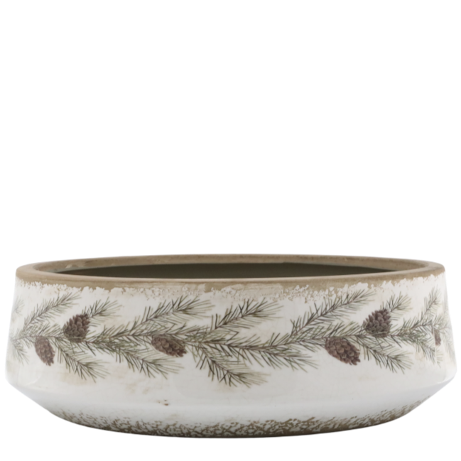 Collection Chic Antique en céramique craquelée – Branches & pommes de pin – Cache-pot, cruche, plat, bouteille