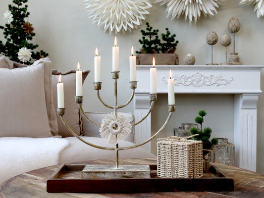 Chandelier 7 bougies, Chic Antique, fer, laiton antique.