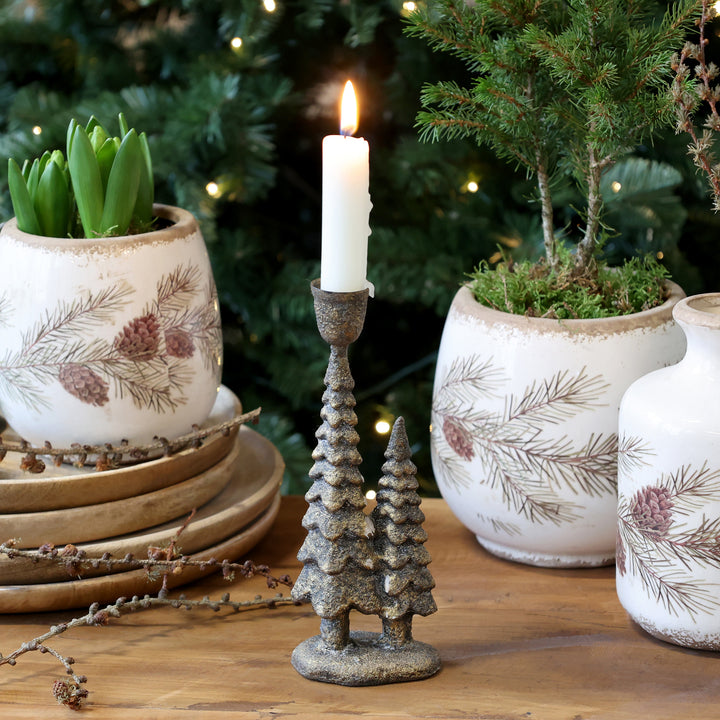 Bougeoir avec sapin de Noël – grand modèle laiton antique