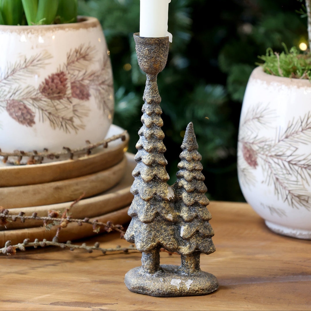 Bougeoir avec sapin de Noël – grand modèle laiton antique