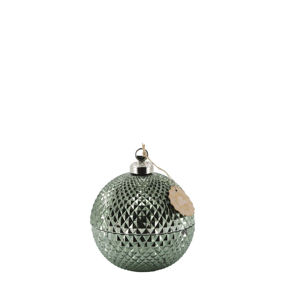 Bougie Boule de Noël avec rainures – coloris mousse (3 tailles)