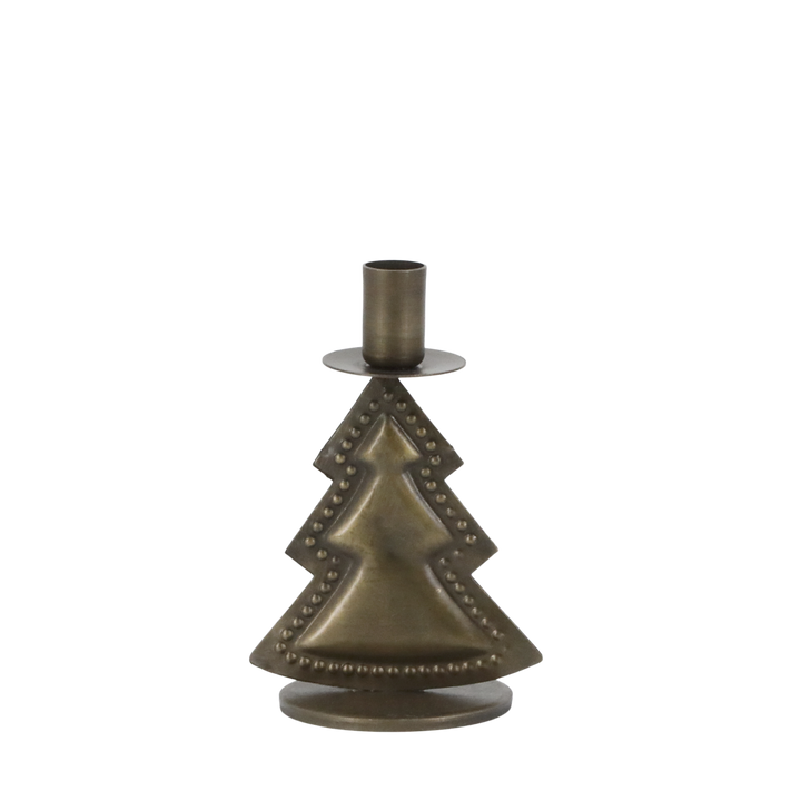 Bougeoir avec sapin de Noël – finition laiton antique
