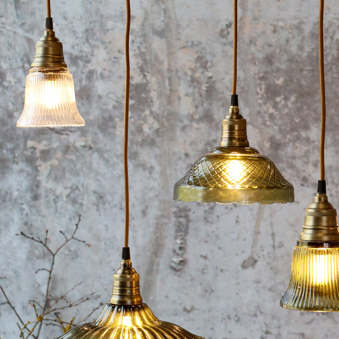 Suspension en verre et laiton – H17 x D12 cm – câble tissu 2 m – Douille E27