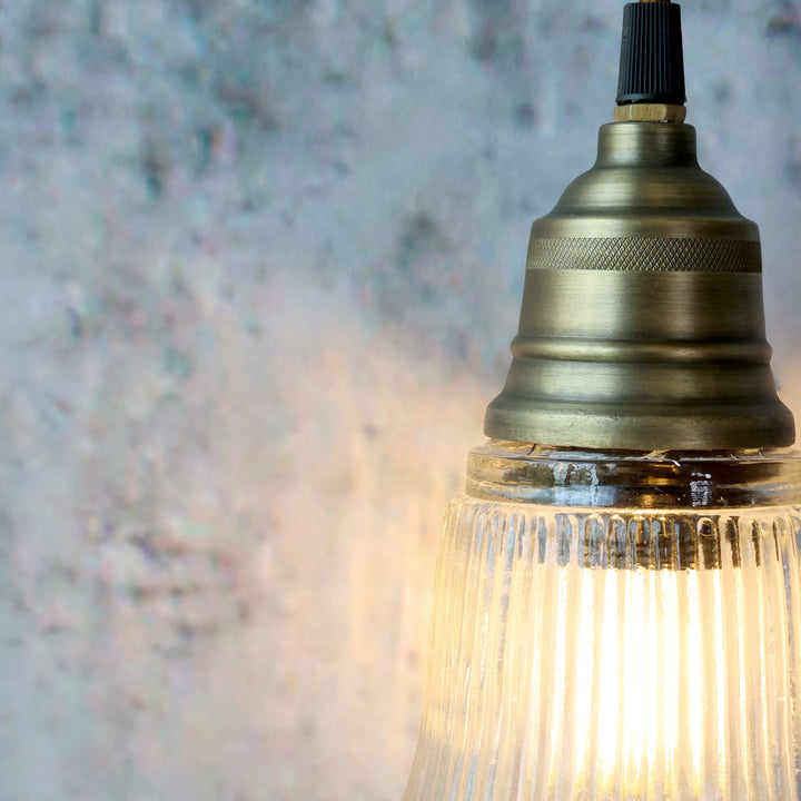 Suspension en verre et laiton – H17 x D12 cm – câble tissu 2 m – Douille E27