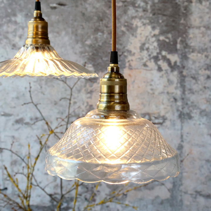 Suspension en verre et laiton – H18 x D21 cm – câble tissu 2 m – Douille E27