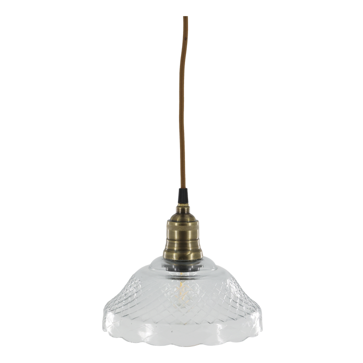 Suspension en verre et laiton – H18 x D21 cm – câble tissu 2 m – Douille E27