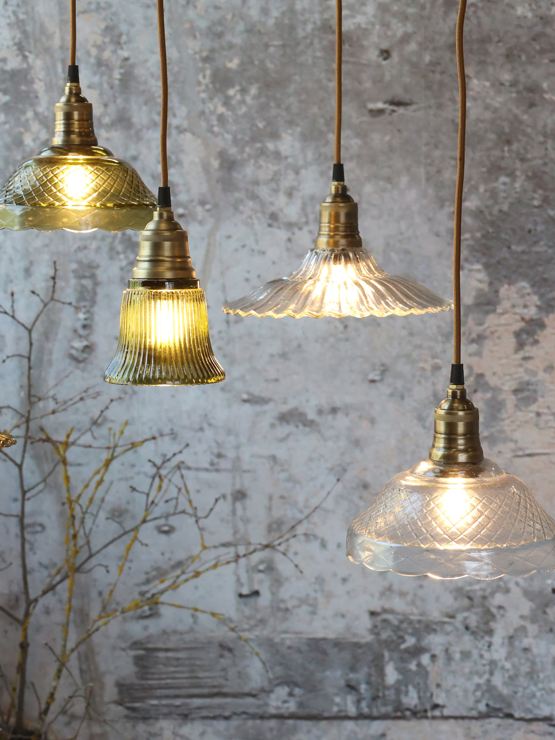 Suspension en verre et laiton – H18 x D21 cm – câble tissu 2 m – Douille E27