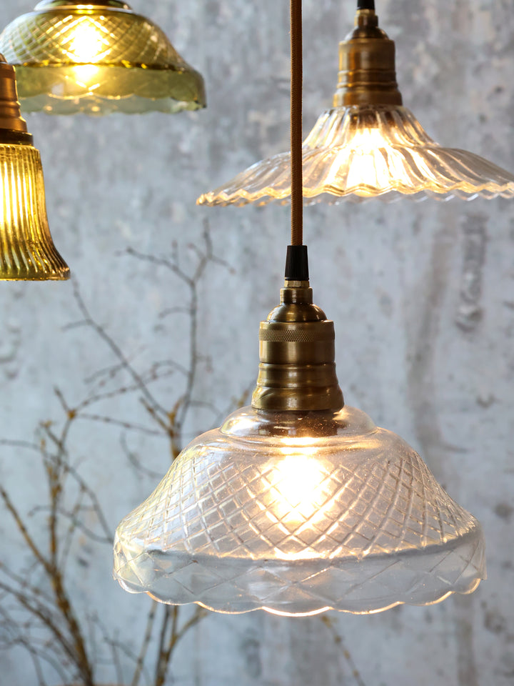 Suspension en verre et laiton – H18 x D21 cm – câble tissu 2 m – Douille E27