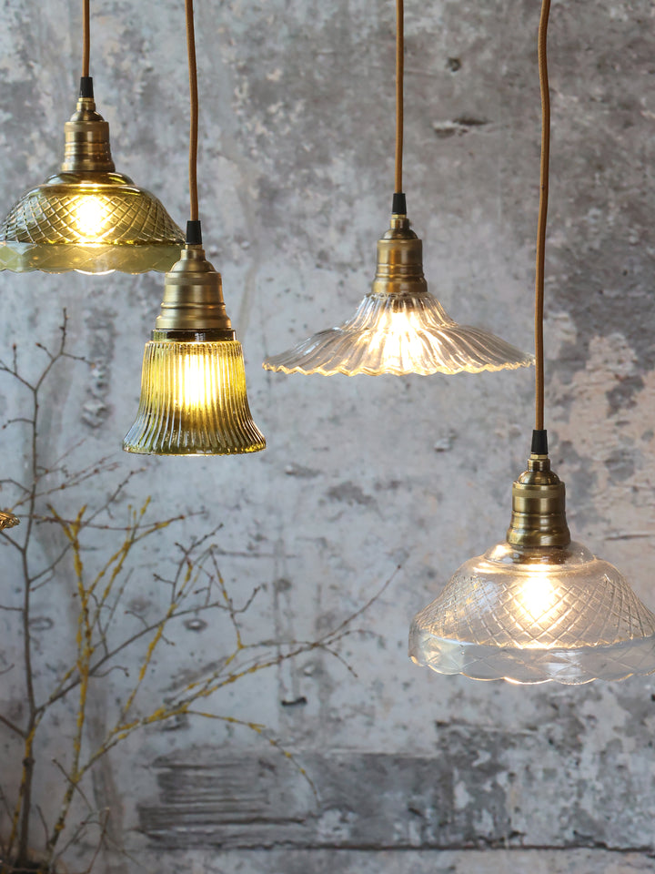 Suspension en verre et laiton – H14 x D26 cm – câble tissu 2 m – Douille E27